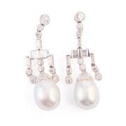 South Sea Cultured Pearl, Diamond, 18k Gold Earrings.